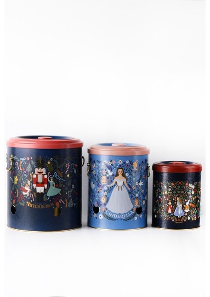Fairytale Desenli Metal Sebzelik Seti, Patateslik, Soğanlık, Sarımsaklık
