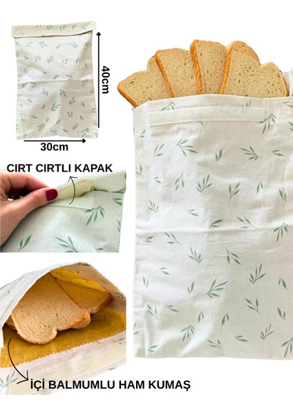 Balmumlu Bez Ekmek Saklama Kesesi - Balmumu Kumaş Ekmek Kesesi & Çantası-Cırt Cırt Kapaklı 30X40CM