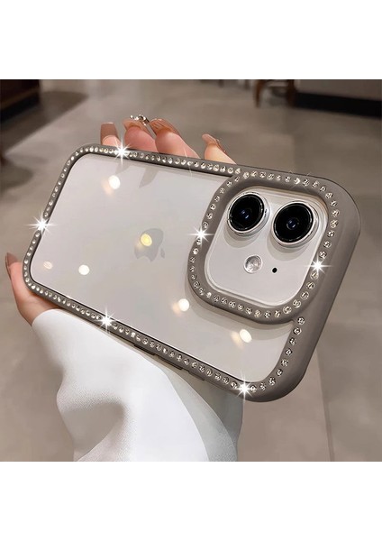 Apple iPhone 12 Uyumlu Kılıf Zebana Bling Diamond Silikon Kılıf Gri
