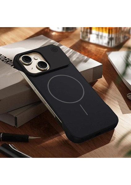 Apple iPhone 15 Plus Uyumlu Kılıf Zebana Elite Titan Metal Kılıf (Kablosuz Şarj Destekli) Siyah