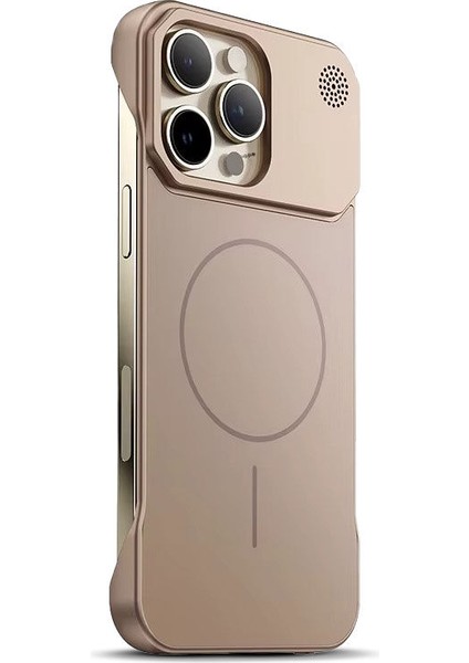 Apple iPhone 16 Pro Max Uyumlu Kılıf Zebana Elite Titan Metal Kılıf (Kablosuz Şarj Destekli) Desert Titanyum