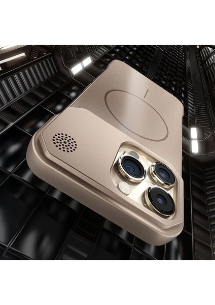 Apple iPhone 16 Pro Max Uyumlu Kılıf Zebana Elite Titan Metal Kılıf (Kablosuz Şarj Destekli) Desert Titanyum
