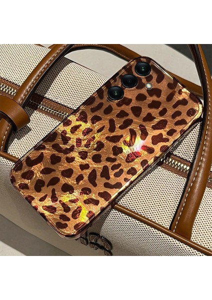 Samsung Galaxy A56 Uyumlu Kılıf Zebana Luxe Leopard Silikon Kılıf Desert Titanyum
