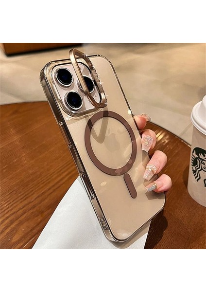 Apple iPhone 16 Pro Max Uyumlu Kılıf Zebana Glossy Şeffaf Kılıf (Kablosuz Şarj Destekli) Desert Titanyum fiyatları