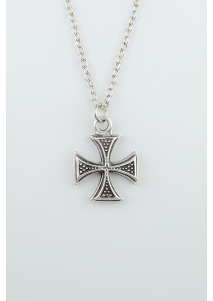Desenli Gamalı Haç Zincir Kolye - Gümüş Kaplama - Erkek Kadın Kolye - Kod:368