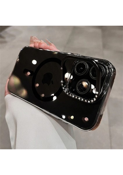 Apple iPhone 15 Pro Max Uyumlu Kılıf Zebana Glossy Şeffaf Kılıf (Kablosuz Şarj Destekli) Siyah