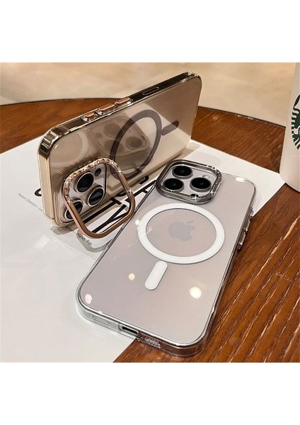 Apple iPhone 15 Pro Max Uyumlu Kılıf Zebana Glossy Şeffaf Kılıf (Kablosuz Şarj Destekli) Siyah