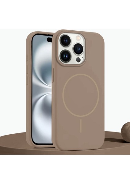 Apple iPhone 14 Pro Uyumlu Kılıf Zebana Liquid Soft Silikon Kılıf (Kablosuz Şarj Destekli) Desert Titanyum