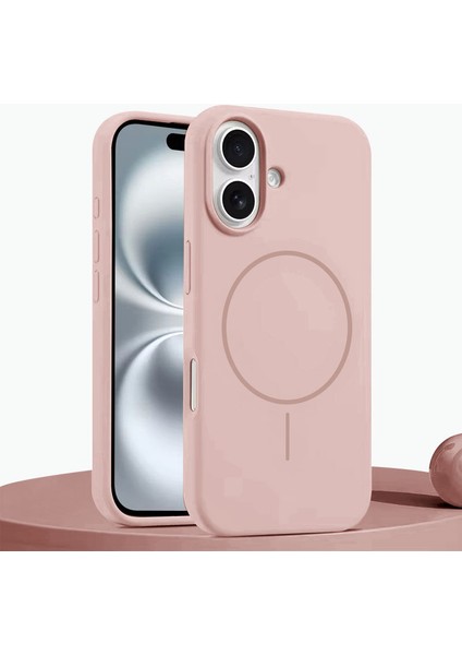 Apple iPhone 16 Plus Uyumlu Kılıf Zebana Liquid Soft Silikon Kılıf (Kablosuz Şarj Destekli) Pembe