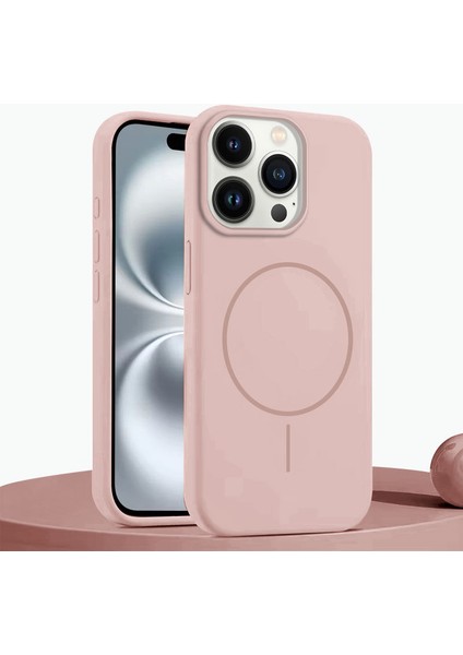Apple iPhone 14 Pro Uyumlu Kılıf Zebana Liquid Soft Silikon Kılıf (Kablosuz Şarj Destekli) Pembe