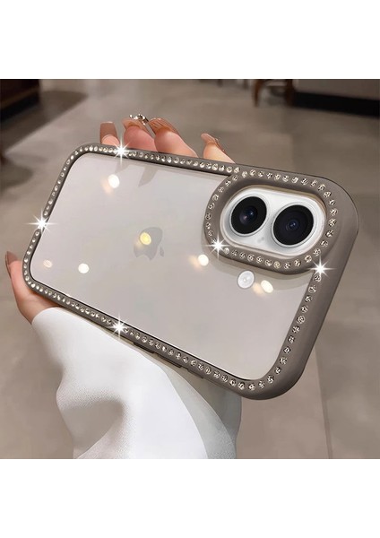 Apple iPhone 16 Plus Uyumlu Kılıf Zebana Bling Diamond Silikon Kılıf Gri