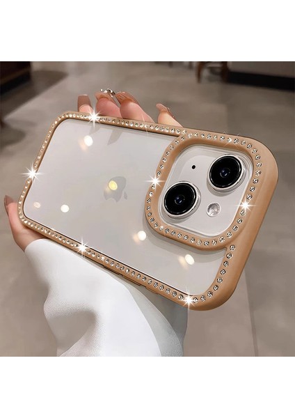 Apple iPhone 14 Plus Uyumlu Kılıf Zebana Bling Diamond Silikon Kılıf Desert Titanyum