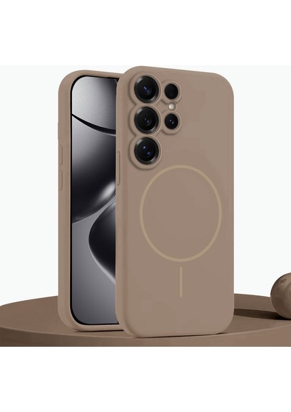 Samsung Galaxy S25 Ultra Uyumlu Kılıf Zebana Liquid Soft Silikon Kılıf (Kablosuz Şarj Destekli) Desert Titanyum