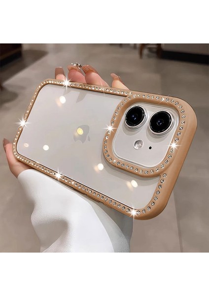 Apple iPhone 12 Uyumlu Kılıf Zebana Bling Diamond Silikon Kılıf Desert Titanyum