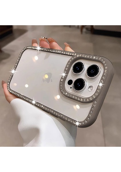 Apple iPhone 14 Pro Uyumlu Kılıf Zebana Bling Diamond Silikon Kılıf Gri
