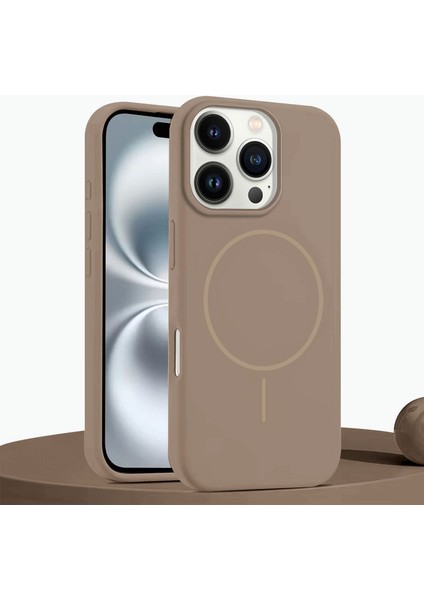 Apple iPhone 16 Pro Max Uyumlu Kılıf Zebana Liquid Soft Silikon Kılıf (Kablosuz Şarj Destekli) Desert Titanyum