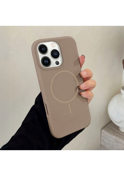 Apple iPhone 16 Pro Max Uyumlu Kılıf Zebana Liquid Soft Silikon Kılıf (Kablosuz Şarj Destekli) Desert Titanyum