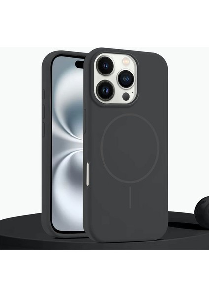 Apple iPhone 16 Pro Max Uyumlu Kılıf Zebana Liquid Soft Silikon Kılıf (Kablosuz Şarj Destekli) Gri