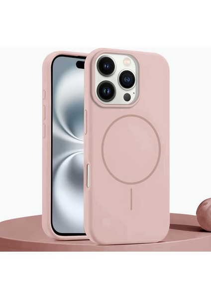 Apple iPhone 16 Pro Max Uyumlu Kılıf Zebana Liquid Soft Silikon Kılıf (Kablosuz Şarj Destekli) Pembe