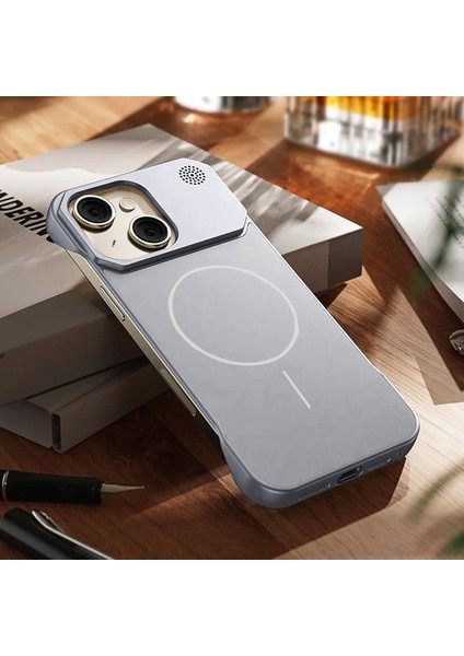 Apple iPhone 14 Uyumlu Kılıf Zebana Elite Titan Metal Kılıf (Kablosuz Şarj Destekli) Gri