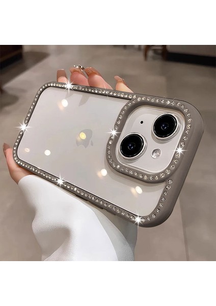 Apple iPhone 14 Uyumlu Kılıf Zebana Bling Diamond Silikon Kılıf Gri