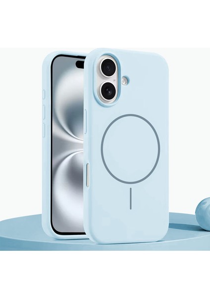 Apple iPhone 16 Plus Uyumlu Kılıf Zebana Liquid Soft Silikon Kılıf (Kablosuz Şarj Destekli) Açık Mavi