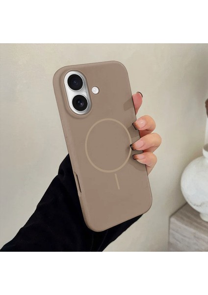 Apple iPhone 16 Plus Uyumlu Kılıf Zebana Liquid Soft Silikon Kılıf (Kablosuz Şarj Destekli) Desert Titanyum modelleri