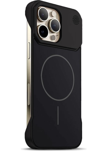Apple iPhone 14 Pro Max Uyumlu Kılıf Zebana Elite Titan Metal Kılıf (Kablosuz Şarj Destekli) Siyah