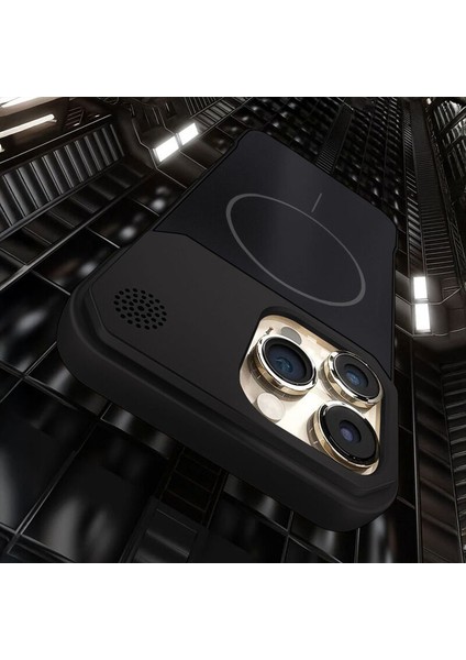Apple iPhone 14 Pro Max Uyumlu Kılıf Zebana Elite Titan Metal Kılıf (Kablosuz Şarj Destekli) Siyah