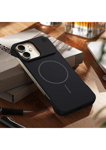 Apple iPhone 12 Uyumlu Kılıf Zebana Elite Titan Metal Kılıf (Kablosuz Şarj Destekli) Siyah