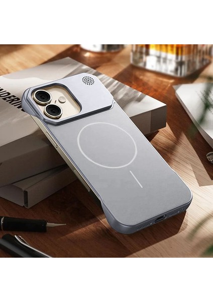 Apple iPhone 16 Plus Uyumlu Kılıf Zebana Elite Titan Metal Kılıf (Kablosuz Şarj Destekli) Gri