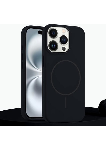 Apple iPhone 15 Pro Uyumlu Kılıf Zebana Liquid Soft Silikon Kılıf (Kablosuz Şarj Destekli) Siyah