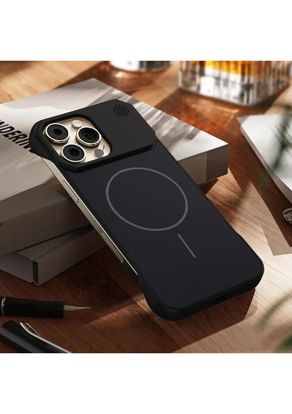 Apple iPhone 16 Pro Uyumlu Kılıf Zebana Elite Titan Metal Kılıf (Kablosuz Şarj Destekli) Siyah