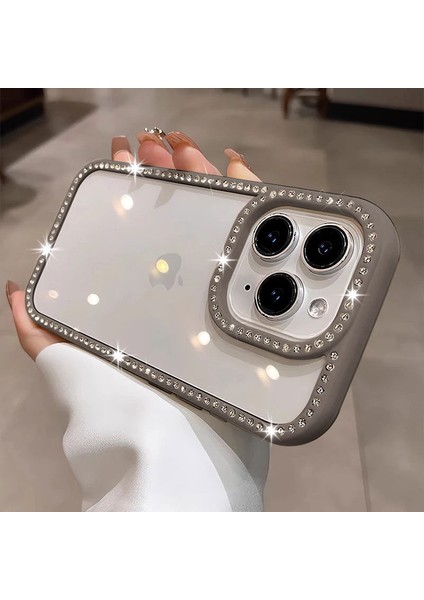 Apple iPhone 11 Pro Max Uyumlu Kılıf Zebana Bling Diamond Silikon Kılıf Gri