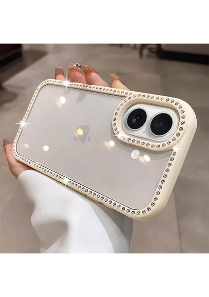 Apple iPhone 16 Plus Uyumlu Kılıf Zebana Bling Diamond Silikon Kılıf Beyaz