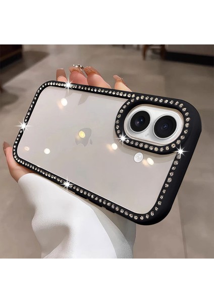 Apple iPhone 16 Plus Uyumlu Kılıf Zebana Bling Diamond Silikon Kılıf Siyah