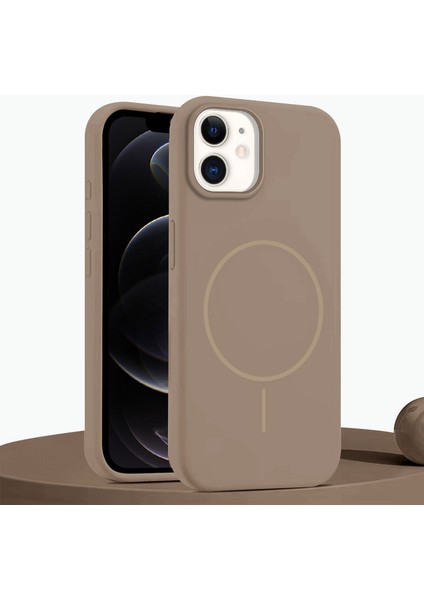 Apple iPhone 12 Uyumlu Kılıf Zebana Liquid Soft Silikon Kılıf (Kablosuz Şarj Destekli) Desert Titanyum