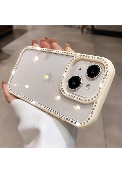 Apple iPhone 15 Plus Uyumlu Kılıf Zebana Bling Diamond Silikon Kılıf Beyaz
