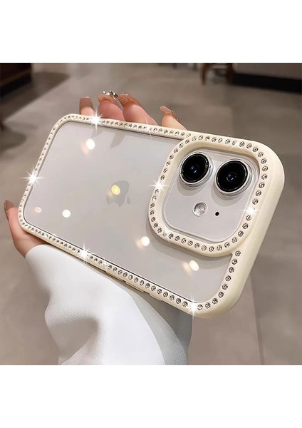 Apple iPhone 12 Uyumlu Kılıf Zebana Bling Diamond Silikon Kılıf Beyaz