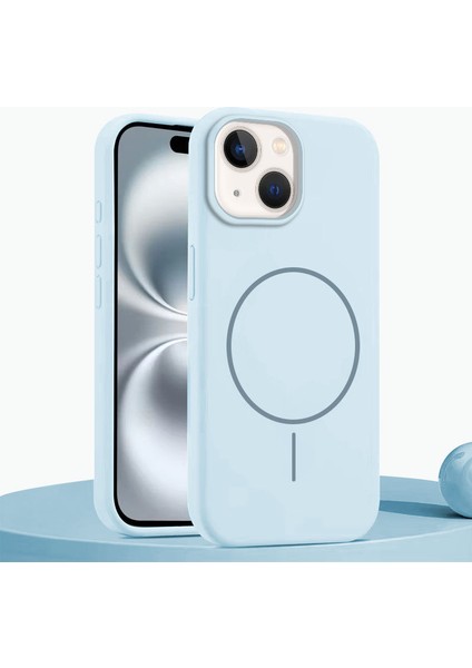 Apple iPhone 14 Uyumlu Kılıf Zebana Liquid Soft Silikon Kılıf (Kablosuz Şarj Destekli) Açık Mavi