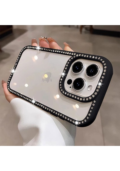 Apple iPhone 15 Pro Max Uyumlu Kılıf Zebana Bling Diamond Silikon Kılıf Siyah