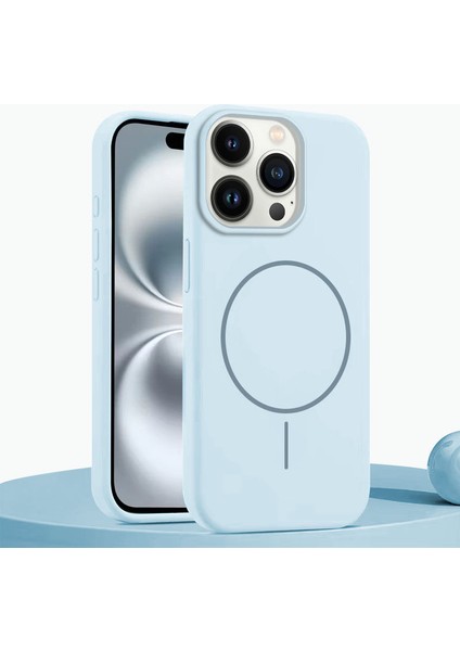 Apple iPhone 14 Pro Uyumlu Kılıf Zebana Liquid Soft Silikon Kılıf (Kablosuz Şarj Destekli) Açık Mavi