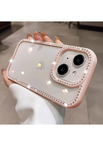 Apple iPhone 15 Uyumlu Kılıf Zebana Bling Diamond Silikon Kılıf Pembe