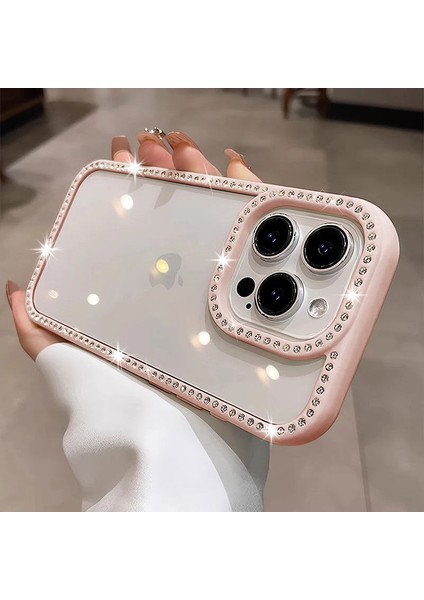 Apple iPhone 13 Pro Uyumlu Kılıf Zebana Bling Diamond Silikon Kılıf Pembe
