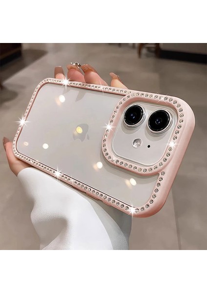 Apple iPhone 12 Uyumlu Kılıf Zebana Bling Diamond Silikon Kılıf Pembe