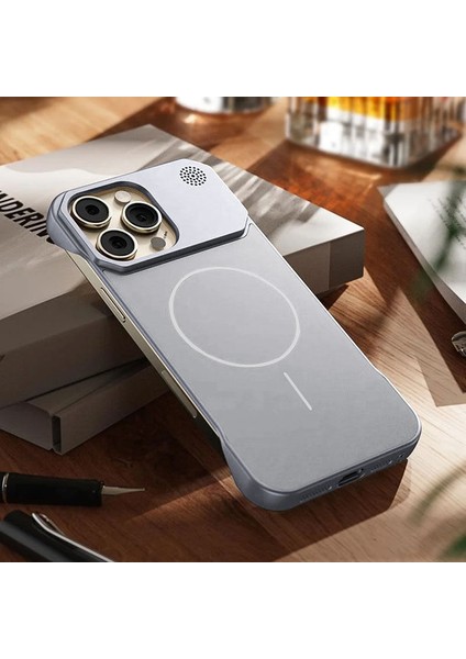 Apple iPhone 16 Pro Uyumlu Kılıf Zebana Elite Titan Metal Kılıf (Kablosuz Şarj Destekli) Gri