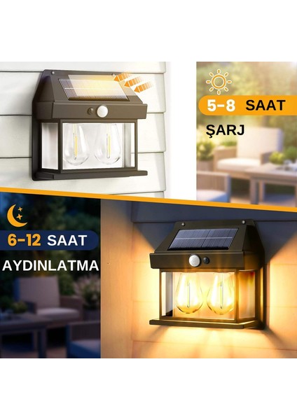 Güneş Enerjili Bahçe Aydınlatması Aplik Dekor Solar ve Sensörlü Bahçe Balkon ve Garaj Lambası