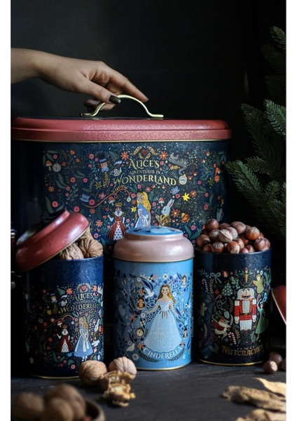 Fairytale Desenli Metal Ekmeklik ve 3'lü Saklama Kabı Seti