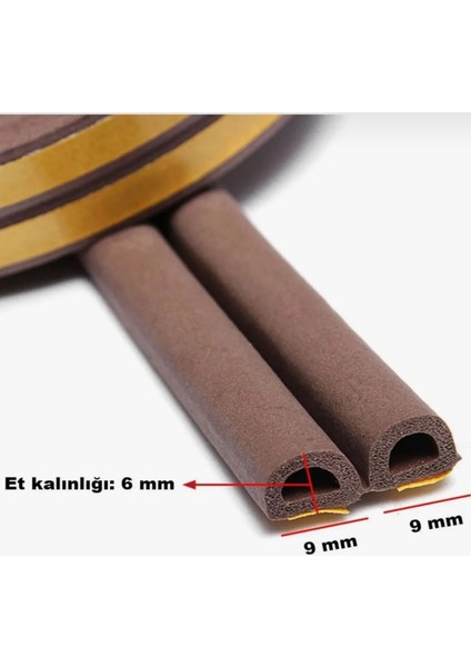 Yapışkanlı 10X2=20 Metre Kapı Pencere Bandı İzolasyon Sızdırmazlık Fitili Kahverengi