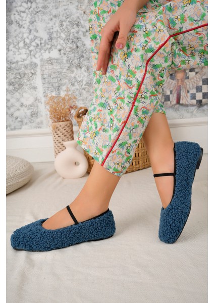 Yeni Sezon Tedy Kumaş Lastik Detaylı Düz Taban Kadın Babet Panduf Ev Ayakkabısı indirimleri